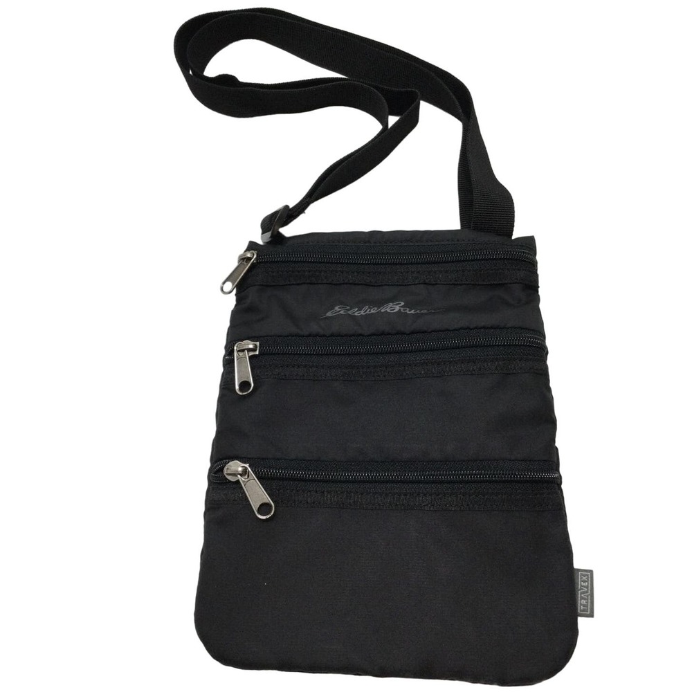 Eddie Bauer Travex Connect Black Crossbody 3 Zip Travel Bag Adjustable Strap